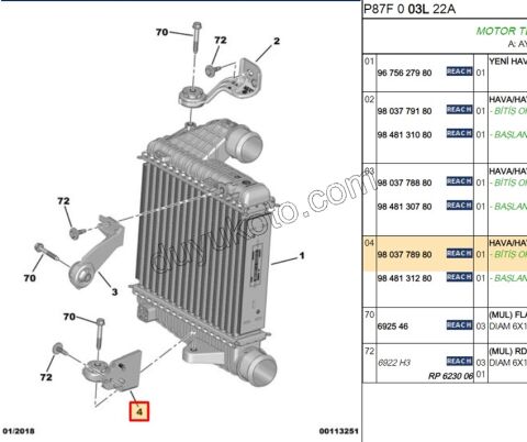 2019> Partner Rifter Berlingo Combo Doblo Proace City AYAK TURBO RADYATOR BAGLANTI ALT
