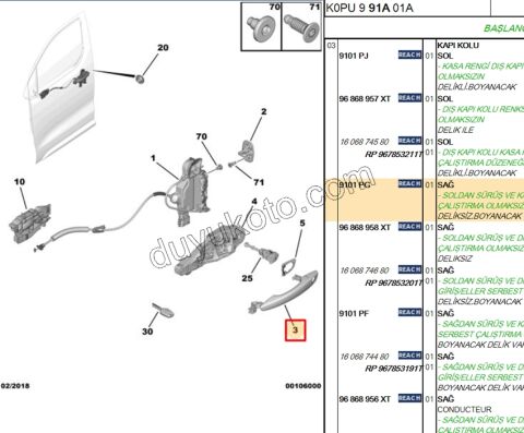 Dış Açma Kolu Sağ Arka Kap P5081 ON EXP4 DELIK- AST+