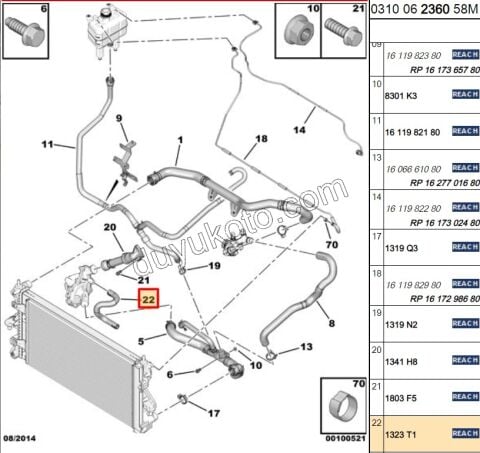 Devirdaim (Su Pompası) ile Yağ Soğutu Arası Su Hortumu BXR3 FRD