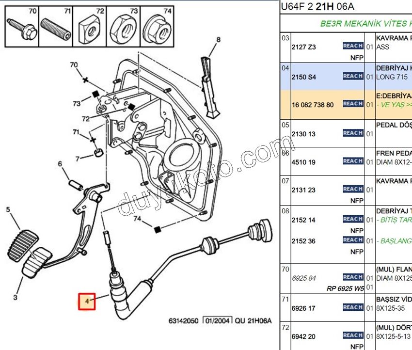 Debriyaj Teli EXP1 P806 1.9D 75CM