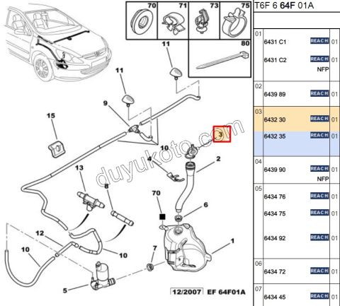 Cam Silecek Suyu Depo Kapağı P106 P206 P301 P306 P307 EXP P806 PRT2 C31