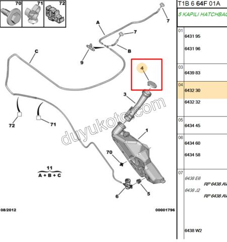 Cam Silecek Suyu Depo Kapağı P106 P206 P301 P306 P307 EXP P806 PRT2 C31
