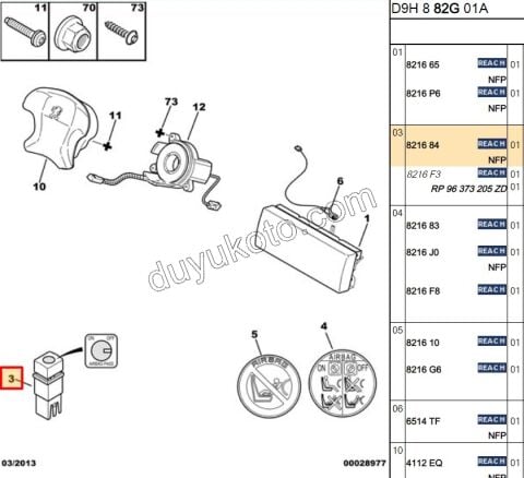 Yolcu (Sağ) Hava Yastığı (AIRBAG) Açma/Kapama Anahtarı P406 4PIN