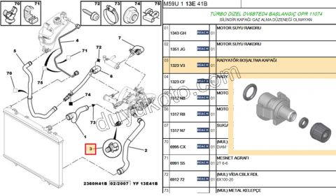 Termostat Hava Alma Tapası 1.4HDİ Euro5 12/16 1.6HDİ Euro4 1.6HDİ Euro6
