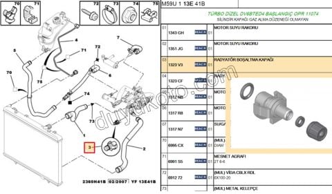 Termostat Hava Alma Tapası 1.4HDİ Euro5 12/16 1.6HDİ Euro4 1.6HDİ Euro6