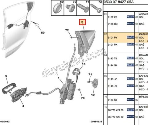 Arka Kapı Sol Dış Açma Kolu DS41