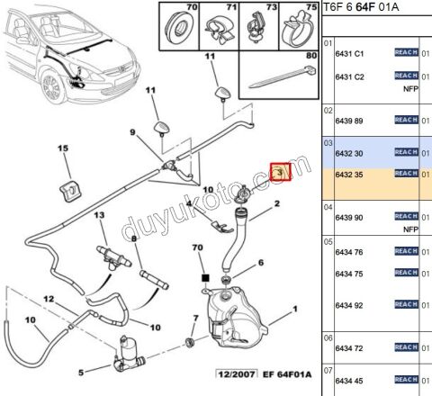 Cam Silecek Suyu Depo Kapağı P307 C41 C8 EXP3 (HORTUM+)