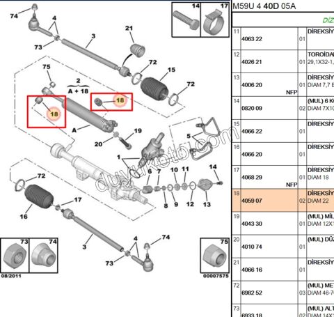 BURC DIREKSIYON AMORTISOR PRT1 PRT2 P405 P605