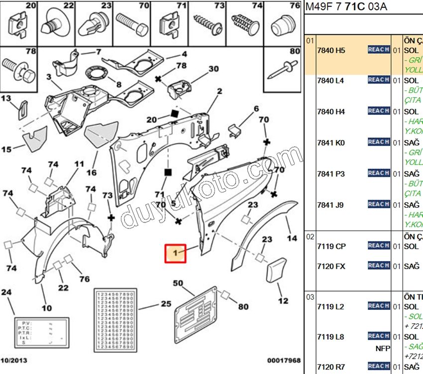 Çamurluk Ön Sol PRT1 BR1 97/03