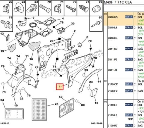 Çamurluk Ön Sol PRT1 BR1 97/03