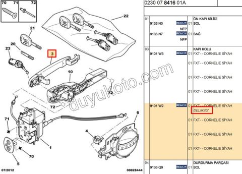 Dış Açma Kolu Sağ/Sol Ön Kapı P307 C31 SIYAH
