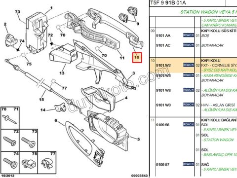 Dış Açma Kolu Sağ/Sol Ön Kapı P307 C31 SIYAH