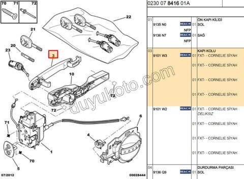 Dış Açma Kolu Sol Ön Kapı P307 C2 C31 DELIK+ SIYAH