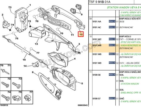 Dış Açma Kolu Sağ Ön/Arka Kap (Astarlı) P307