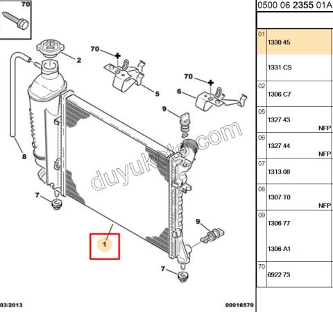 Motor Su Radyatörü 1.6L 90HP Klimalı YM P306 TEL+ 1351.ZW