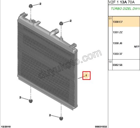 Motor Su Radyatörü EXP P807 2.0L 143HP