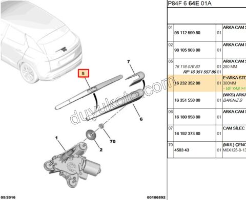 Peugeot 308 3008 Arka Silgi Süpürgesi C41