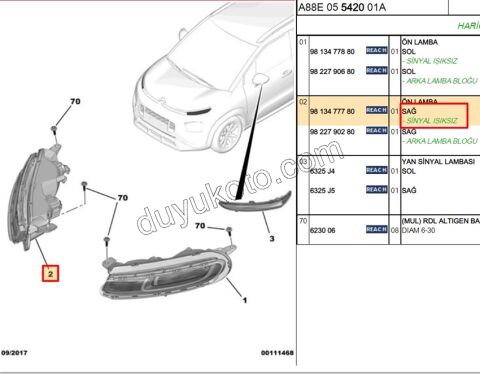 Citroen C3 Aircoss LED UST FAR GUNDUZ AYDINLATMA R SINYAL-- 2017/2021