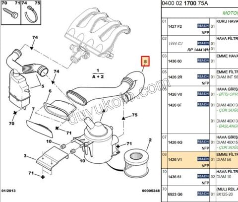 Hava Filtre Kazanı Borusu ARKA XUD9 DW8