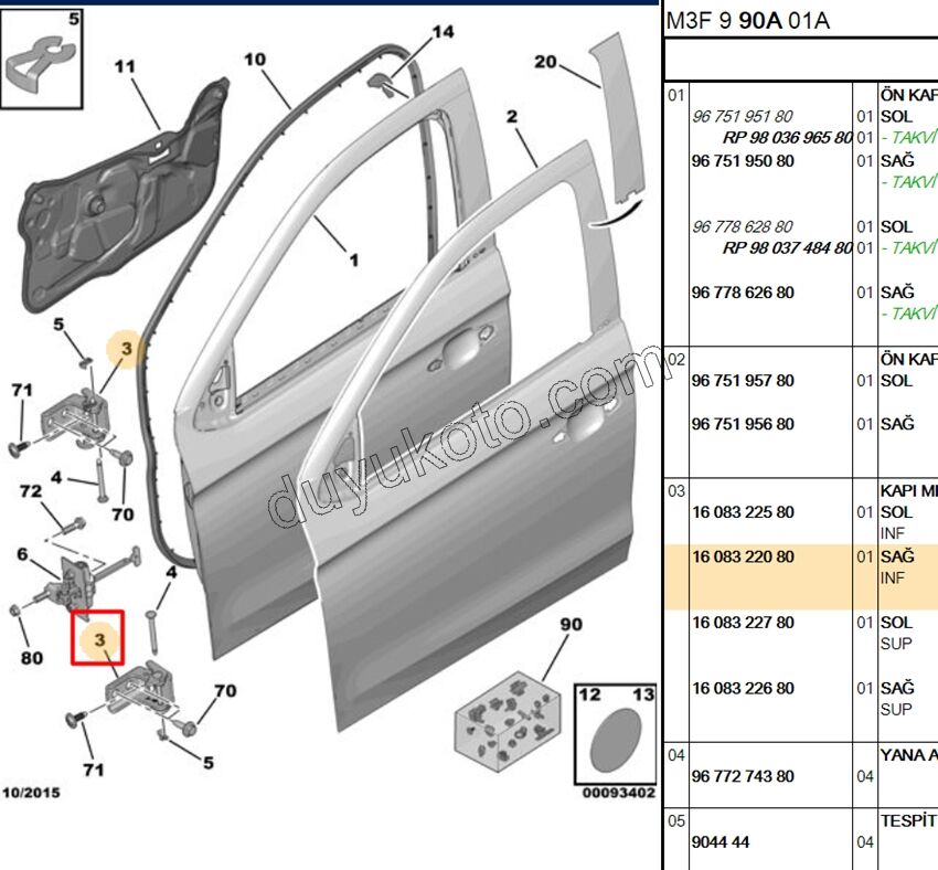 MENTESE KAPI R ALT INF ON+ARKA P2081 P20081 P3008 P5008 P301