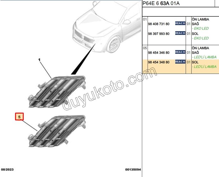 Peugeot 208 Gündüz Farı Sol (Ledli) GT SINYAL+ 2023 SONRASI