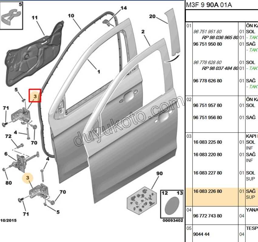MENTESE KAPI R UST SUP ON+ARKA P2081 P20081 P3008 P5008 P301