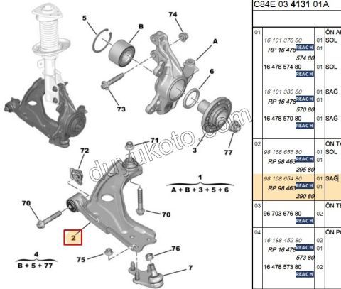 2019> Partner Rifter Berlingo Combo Doblo Proace City Salıncak Sağ P30081 P50081 P30082