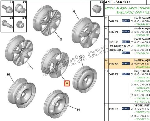 Çelik Jant 16 INC P207SW CANBERRA 4-27 6.0J 16CH KROM + GRI