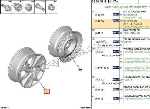 Çelik Jant 19 INC C53 8 J19 CH5-33 KROM + FUME