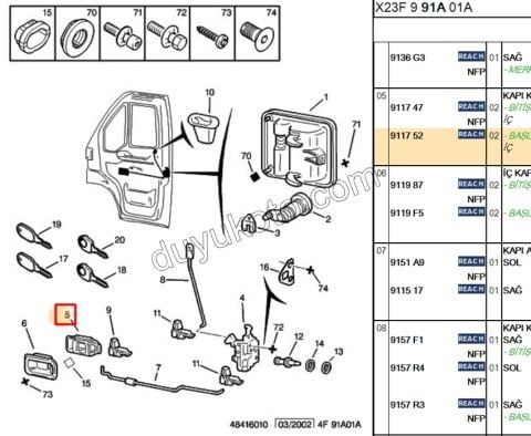 Ön Kapı İç Açma Kolu + Bagaj BXR1 DCT1