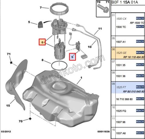 Yakıt Pompası P107 C1 1.0CC SAMANDIRA+ ORING+