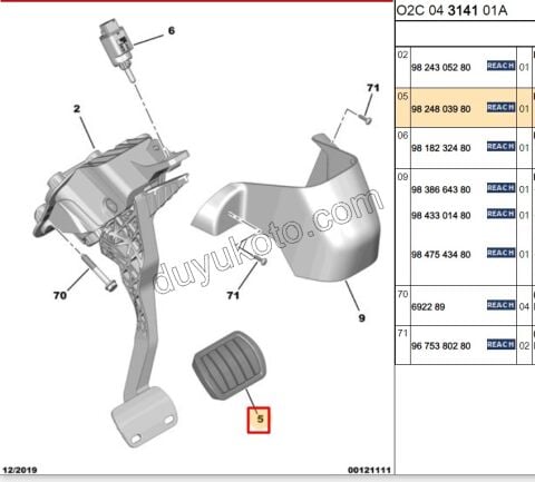 2019> Partner Rifter Berlingo Combo Doblo Proace City LASTIK PEDAL FREN AMI