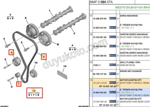 Peugeot Citroen Opel 1.2 Eksantrik/Triger Kayış Seti 1.2CC PURETECH