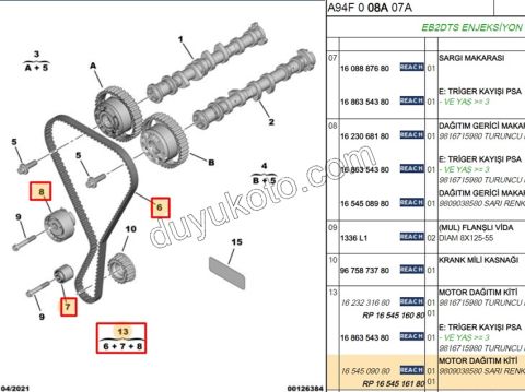 PEUGEOT CITROEN OPEL 1.2 Eksantrik Triger Kayış Seti 1.2CC PURETECH