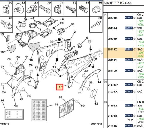 Çamurluk Ön Sağ PRT1 BR1 97/03