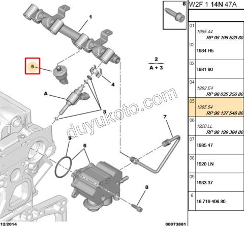 MUSUR BASINC ENJEKTOR RAMPA 1.6VTi 120HP 1.6THP 156HP 85PP74-01