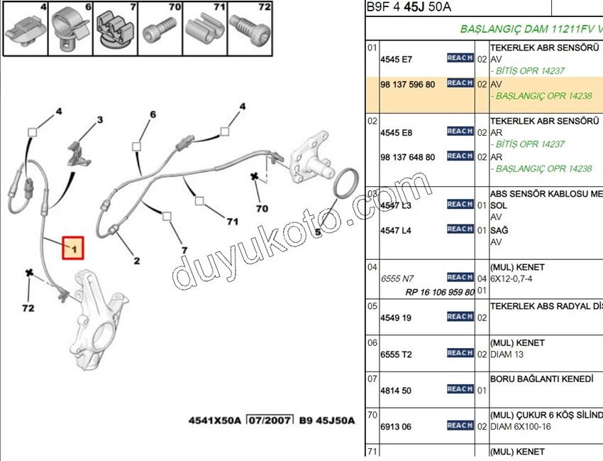 ABS Kablosu Ön PRT3