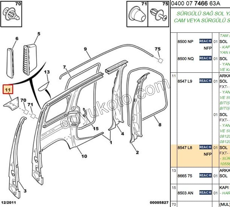 Arka Sol Çamurluk Süs Çıtası   KISA PRT1 PRT2