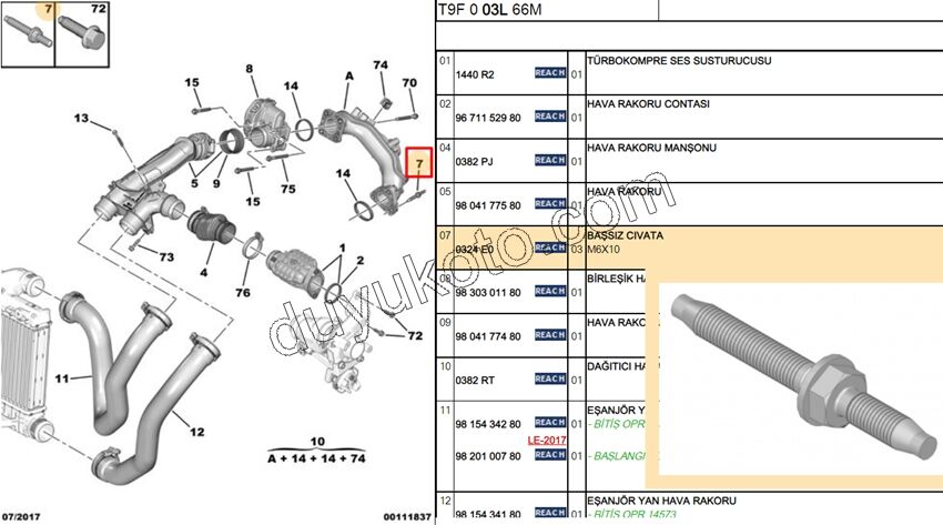 SAPLAMA CIVATA TURBO HAVA BORU 1.6HDİ Euro6