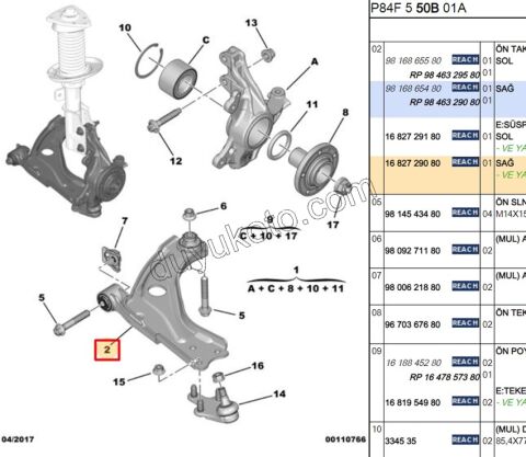 2019> Partner Rifter Berlingo Combo Doblo Proace City Salıncak Sağ P30081 P50081 P30082
