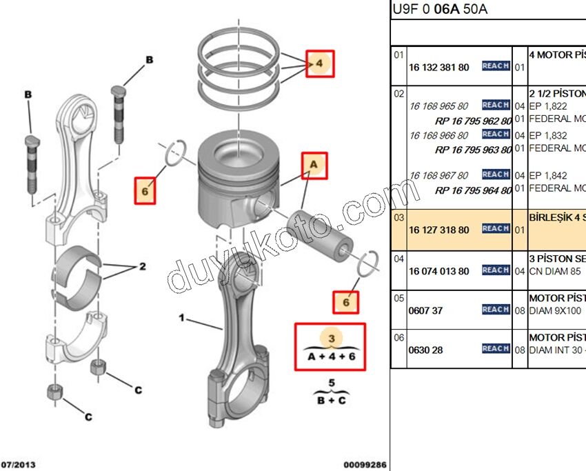 PISTON + SEGMAN X 4AD DW10FU STD X 4AD