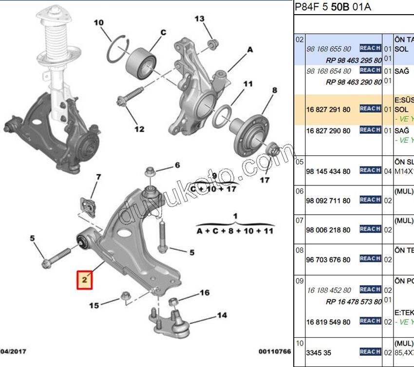 Salıncak Sol PRT4 P30081 P50081 P30082