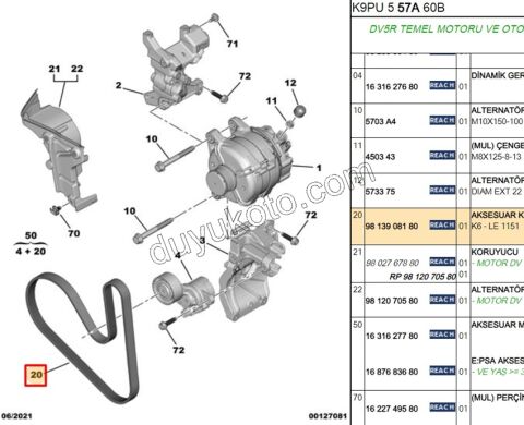 Alternatör V Kayışı 6PK1151 1.5HDİ Euro6