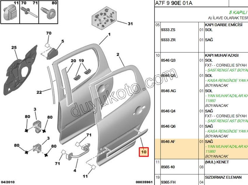 CITA SUS ARKA KAPI R P207 AST+ KROM+