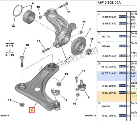 Salıncak Sağ P2081 EB2 1.4HDİ Euro5 12/16 1.6HDİ Euro5