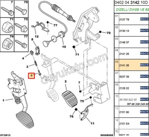Debriyaj Pedalı Yay Alt Uzun Plastik PRT1 PRT2
