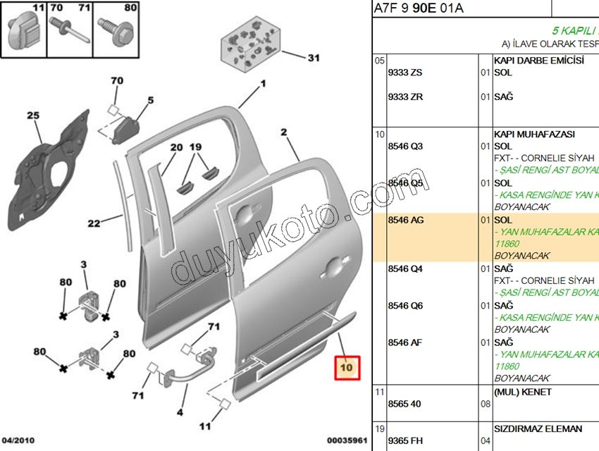 CITA SUS ARKA KAPI L P207 ASR+KROM+