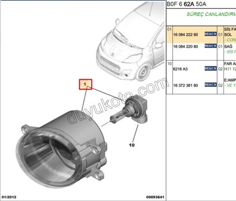 Peugeot 107 Citroen C1 Sis Farı Sol H11 2012/2014