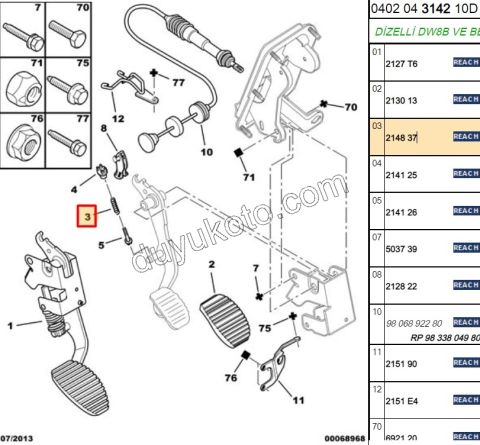 YAY DEBRIYAJ PEDAL ALTI PRT1 PRT2 1.9D, 1998/2003