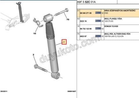 Arka Amortisör P2081 EP3 1.6VTi 120HP 1.4HDİ/1.6HDİ Euro4